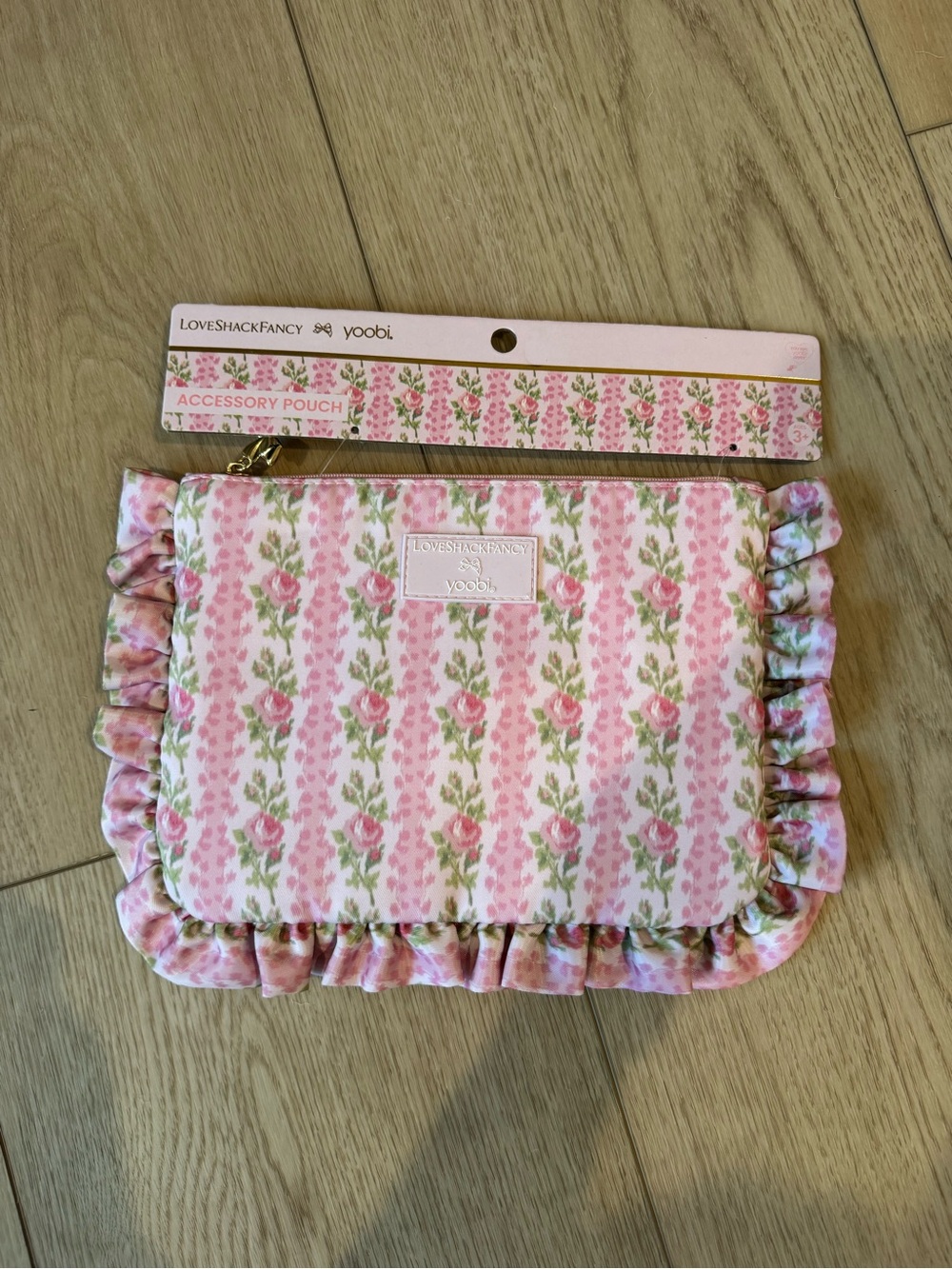 LoveShackFancy x Yoobi Pink Floral Ruffle Accessory Pouch Target